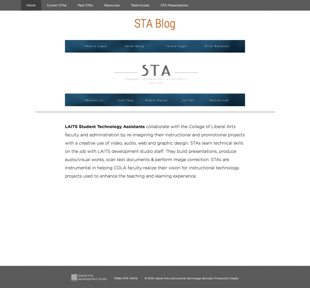 front page of current sta blog